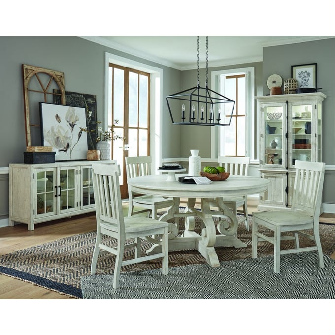 Magnussen Home Bronwyn Alabaster 60 Inch Round 5pc Dining Room Set MG-D4436-DR-S6