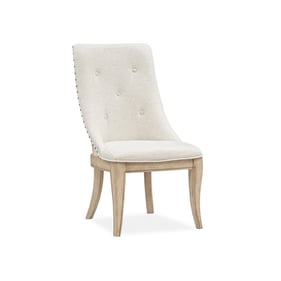 2 Magnussen Home Harlow Wood Dining Arm Chairs with Upholstered Seat and Ba...