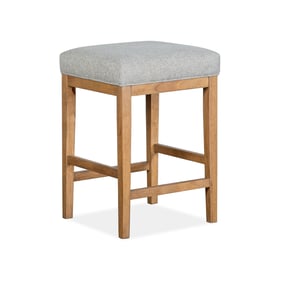 Magnussen Home Lindon Wood Stool with Grey Upholstered Seat