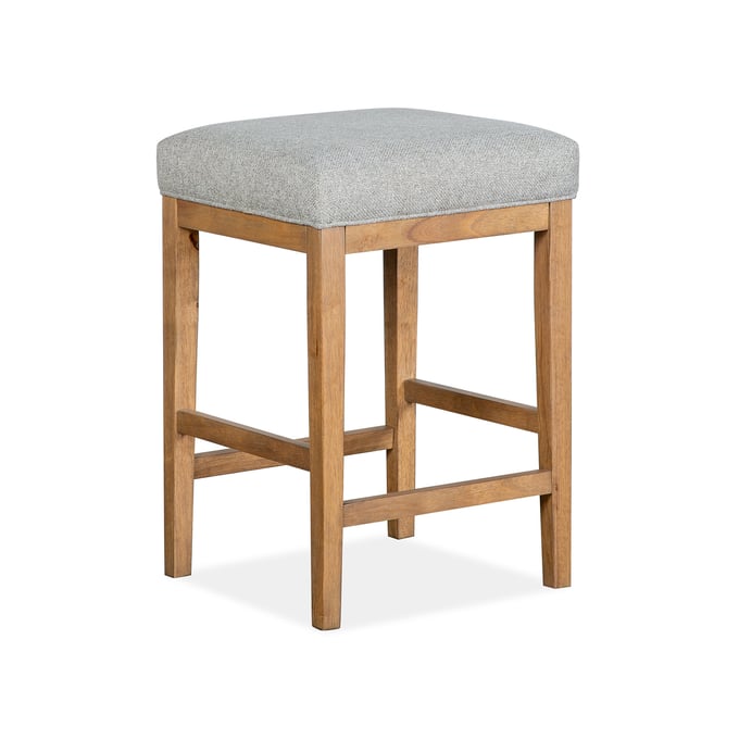 Magnussen Home Lindon Wood Stool with Grey Upholstered Seat MG-T5570-38G