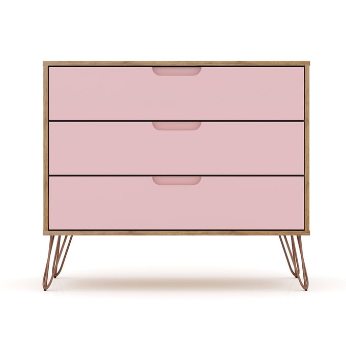 Manhattan Comfort Rockefeller Nature Rose Pink 3 Drawers Dresser MHC-103GMC6