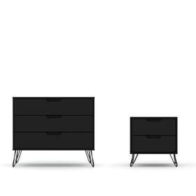 Manhattan Comfort Rockefeller Black 2pc Dresser and Night Stand Set