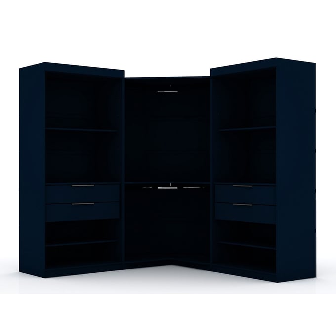 Manhattan Comfort Mulberry Midnight Blue 3pc Open Sectional Wardrobe Corner Closet MHC-111GMC4