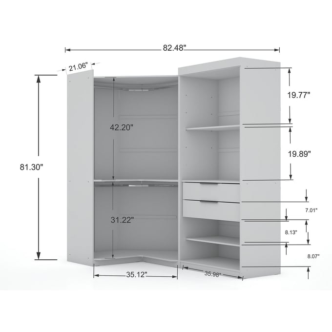 Set of 3 Mulberry Open 3 Sectional Corner Closet White - Manhattan Comfort