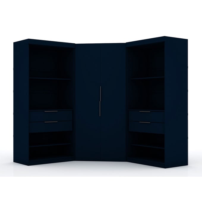 Manhattan Comfort Mulberry 2.0 Midnight Blue 3pc Semi Open Sectional Wardrobe Corner Closet MHC-118GMC4