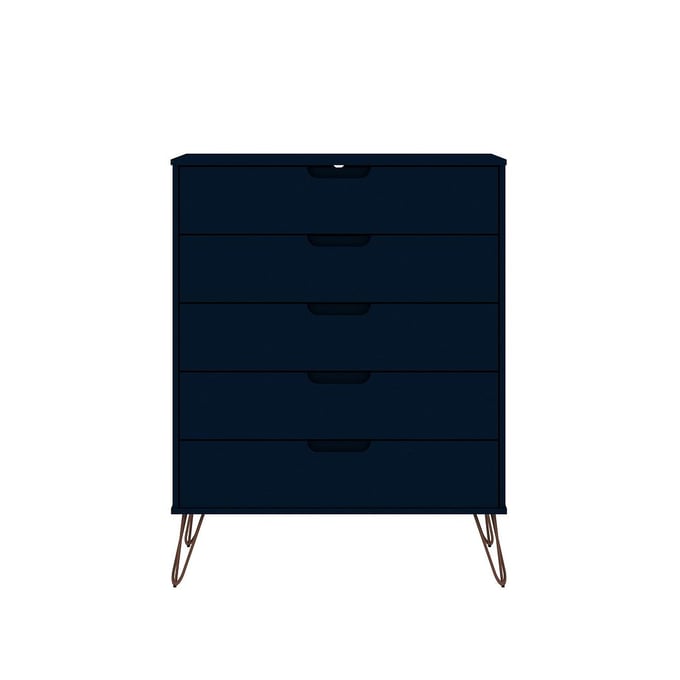 Manhattan Comfort Rockefeller Midnight Blue 5 Drawers Tall Dresser MHC-154GMC4