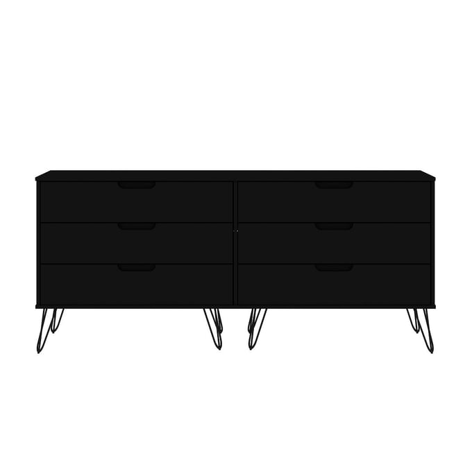 Manhattan Comfort Rockefeller Black 6 Drawers Double Low Dresser MHC-155GMC2