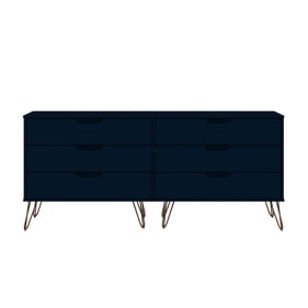 Manhattan Comfort Rockefeller Midnight Blue 6 Drawers Double Low Dresser