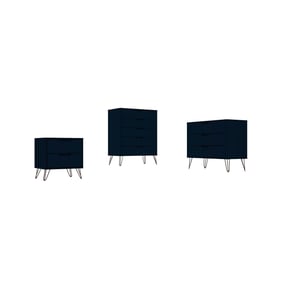 Manhattan Comfort Rockefeller Midnight Blue 3pc Dresser and Nightstand Set