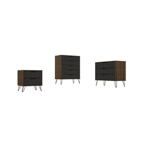 Manhattan Comfort Rockefeller Nature Grey 3pc Dresser and Nightstand Set