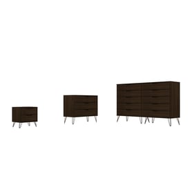 Manhattan Comfort Rockefeller Brown MDF 3pc Dresser and Nightstand Set