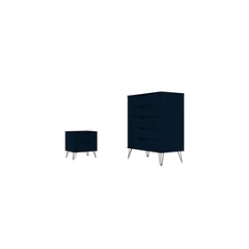 Manhattan Comfort Rockefeller Midnight Blue 2pc Dresser and Nightstand Set