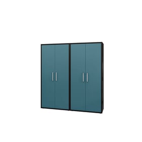 2 Manhattan Comfort Eiffel Matte Black Aqua Blue Storage Cabinets