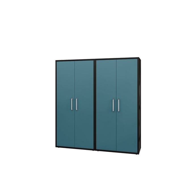 2 Manhattan Comfort Eiffel Matte Black Aqua Blue Storage Cabinets MHC-2-250BMC83