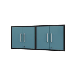 2 Manhattan Comfort Eiffel Matte Black Aqua Blue Floating Garage Cabinets