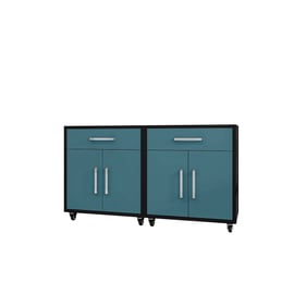 2 Manhattan Comfort Eiffel Matte Black Aqua Blue Mobile Garage Cabinets