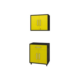 Manhattan Comfort Eiffel Matte Black Yellow 2pc Storage Garage Set