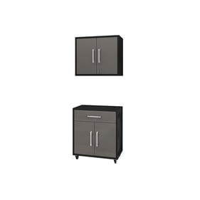 Manhattan Comfort Eiffel Matte Black Grey 2pc Storage Garage Set