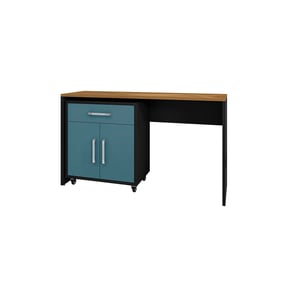 Manhattan Comfort Eiffel Matte Black Aqua Blue 2pc Garage Work Station Set