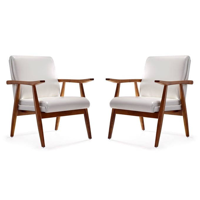 2 Manhattan Comfort Archduke White Faux Leather Accent Chairs MHC-2-AC001-WH