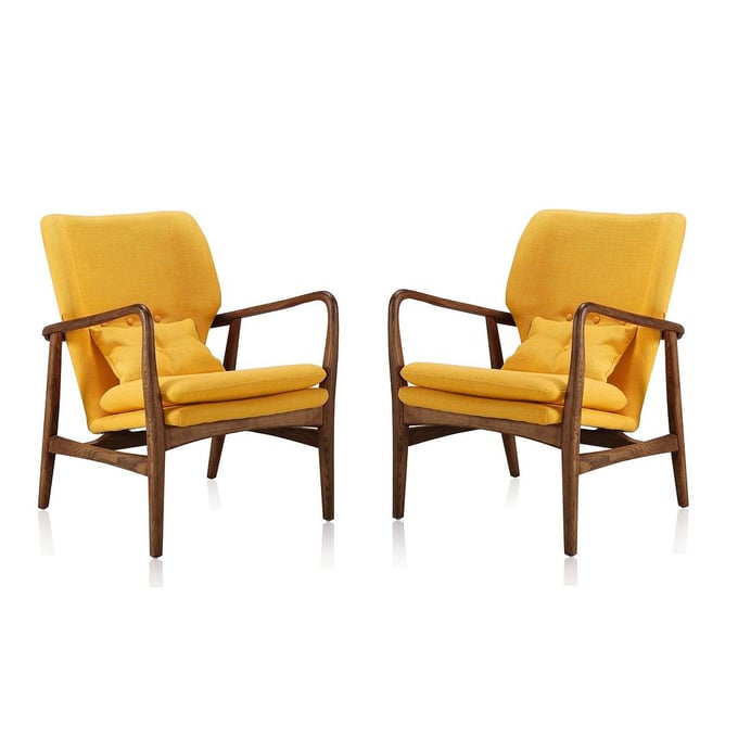 2 Manhattan Comfort Bradley Yellow Linen Weave Accent Chairs MHC-2-AC015-YL