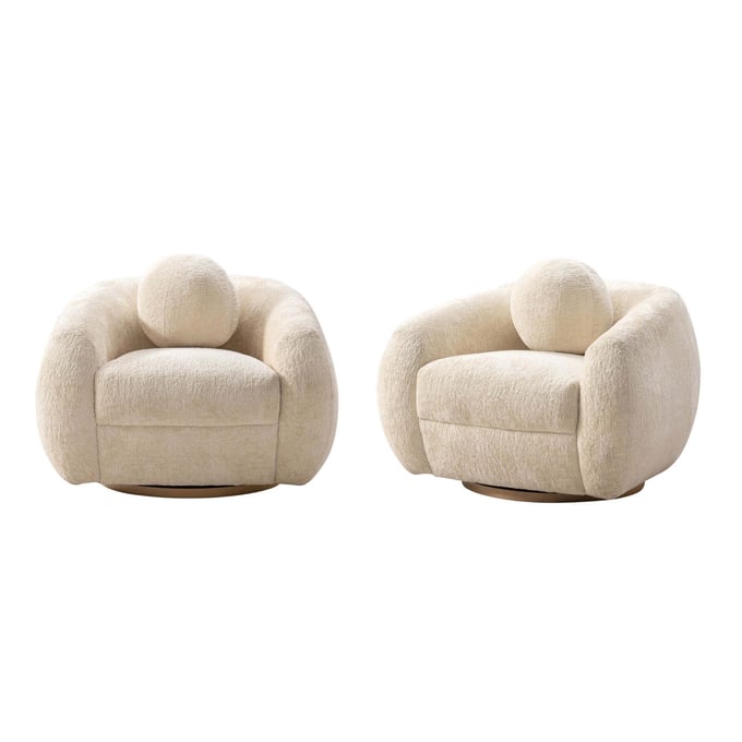 2 Manhattan Comfort Tribeca Cream Chenille Accent Chairs MHC-2-AC016-CR