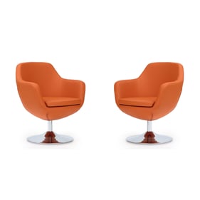 2 Manhattan Comfort Caisson Orange Faux Leather Swivel Accent Chairs