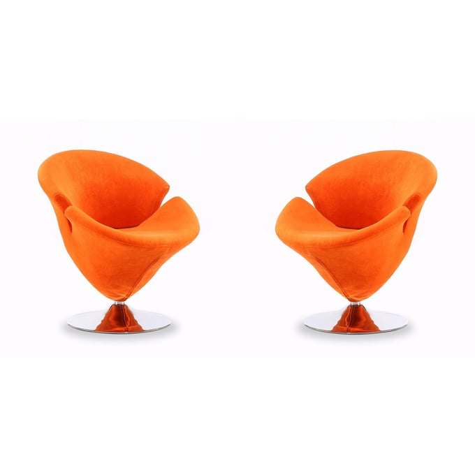 2 Manhattan Comfort Tulip Orange Velvet Swivel Accent Chairs MHC-2-AC029-OR