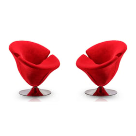 2 Manhattan Comfort Tulip Red Velvet Swivel Accent Chairs