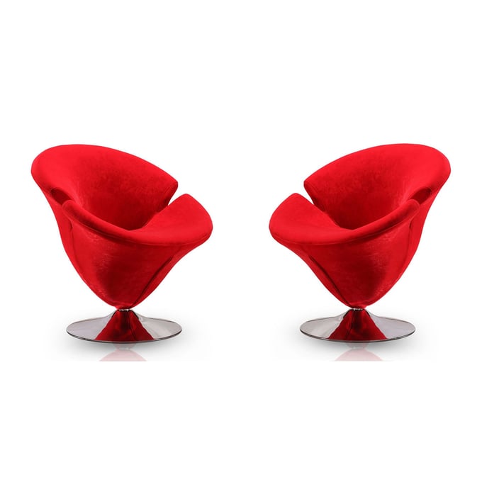 2 Manhattan Comfort Tulip Red Velvet Swivel Accent Chairs MHC-2-AC029-RD