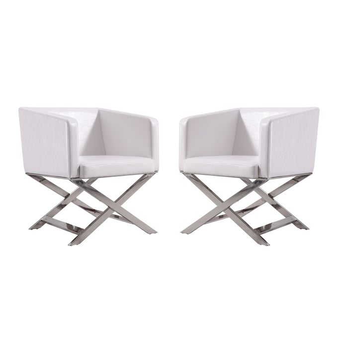 2 Manhattan Comfort Hollywood White Faux Leather Lounge Accent Chairs MHC-2-AC050-WH