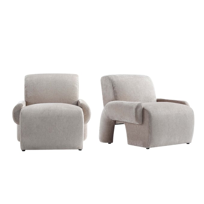 2 Manhattan Comfort Verandah Beige Chenille Accent Chairs MHC-2-AC069-BE