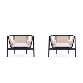 2 Manhattan Comfort Versailles Black Natural Cream Accent Chairs