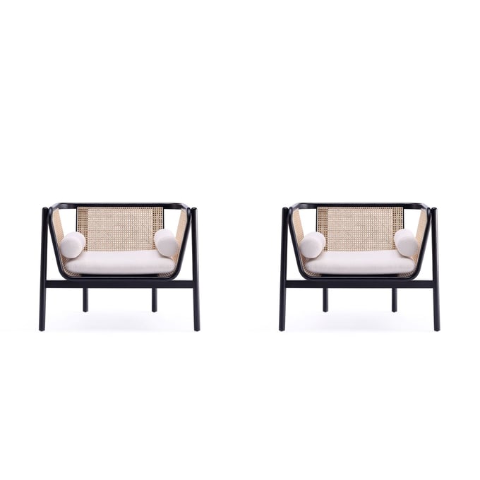 2 Manhattan Comfort Versailles Black Natural Cream Accent Chairs MHC-2-ACCA01-CR