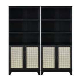 2 Manhattan Comfort Sheridan Black Cane Bookcases