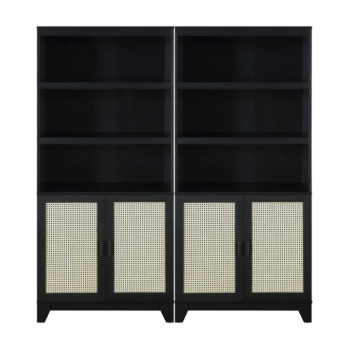 2 Manhattan Comfort Sheridan Black Cane Bookcases MHC-2-BC-6GLF-BK