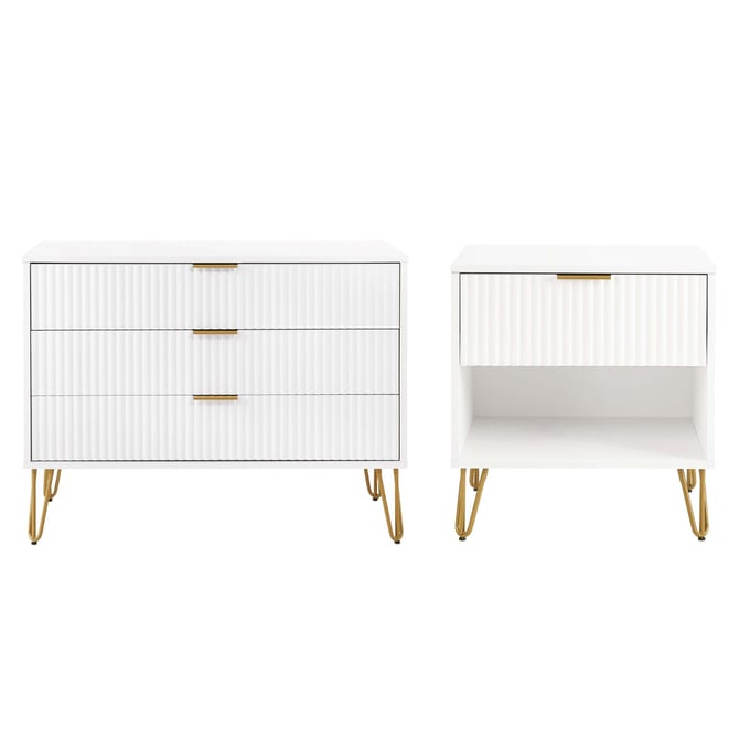 Manhattan Comfort DUMBO White 2pc Dresser and Nightstand 1.0 MHC-2-DB01-WH