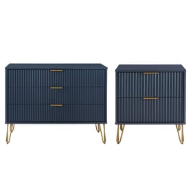 Manhattan Comfort DUMBO Midnight Blue 2pc Dresser and Nightstand 2.0