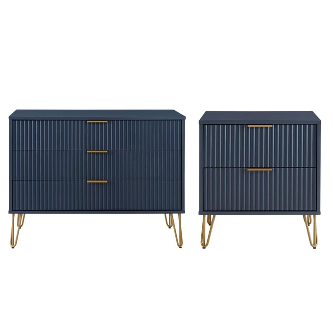 Manhattan Comfort DUMBO Midnight Blue 2pc Dresser and Nightstand 2.0 MHC-2-DB02-MB