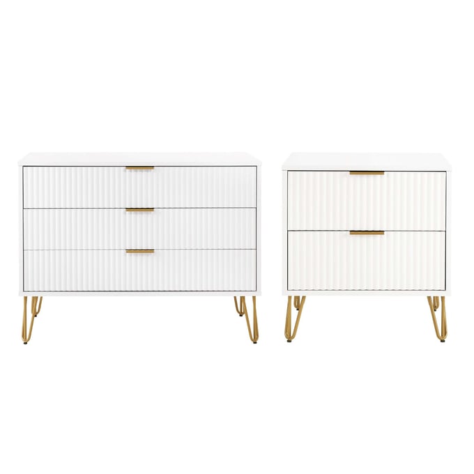 Manhattan Comfort DUMBO White 2pc Dresser and Nightstand 2.0 MHC-2-DB02-WH