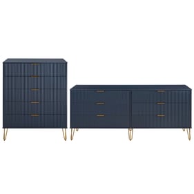 Manhattan Comfort DUMBO Midnight Blue 2pc Tall and Double Low Dresser