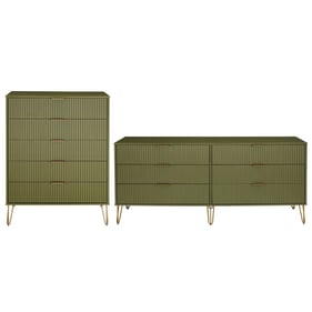 Manhattan Comfort DUMBO Olive Green 2pc Tall and Double Low Dresser