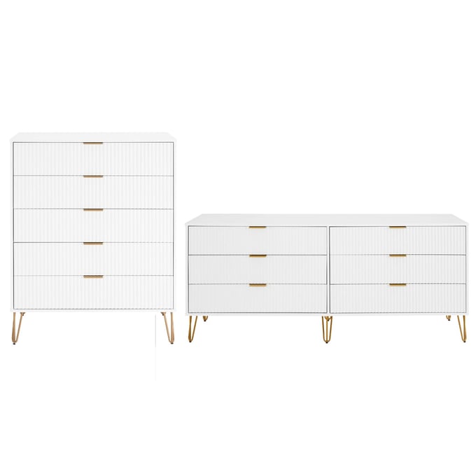 Manhattan Comfort DUMBO White 2pc Tall and Double Low Dresser MHC-2-DB03-WH