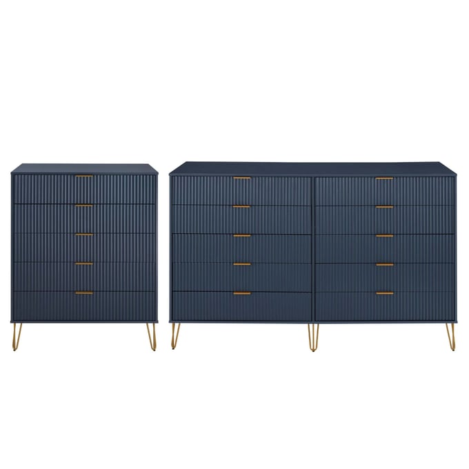 Manhattan Comfort DUMBO Midnight Blue 2pc Drawer Dresser MHC-2-DB04-MB