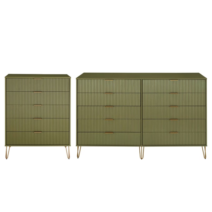 Manhattan Comfort DUMBO Olive Green 2pc Drawer Dresser MHC-2-DB04-OG