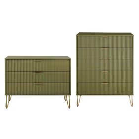 Manhattan Comfort DUMBO Olive Green 2pc Tall and Standard Dresser