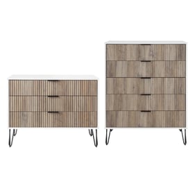 Manhattan Comfort DUMBO White and Grey 2pc Tall and Standard Dresser