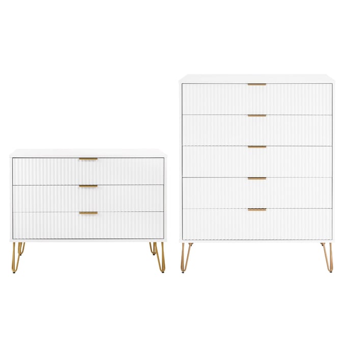 Manhattan Comfort DUMBO White 2pc Tall and Standard Dresser MHC-2-DB05-WH