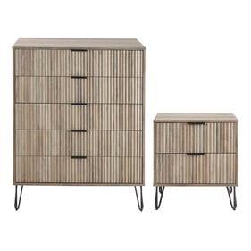 Manhattan Comfort DUMBO Rustic Grey 2pc Tall Dresser and Nightstand 2.0