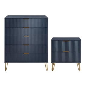 Manhattan Comfort DUMBO Midnight Blue 2pc Tall Dresser and Nightstand 2.0